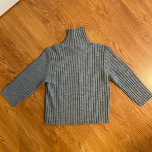 Pale Cropped Mock Turtleneck Sweater Large Gray